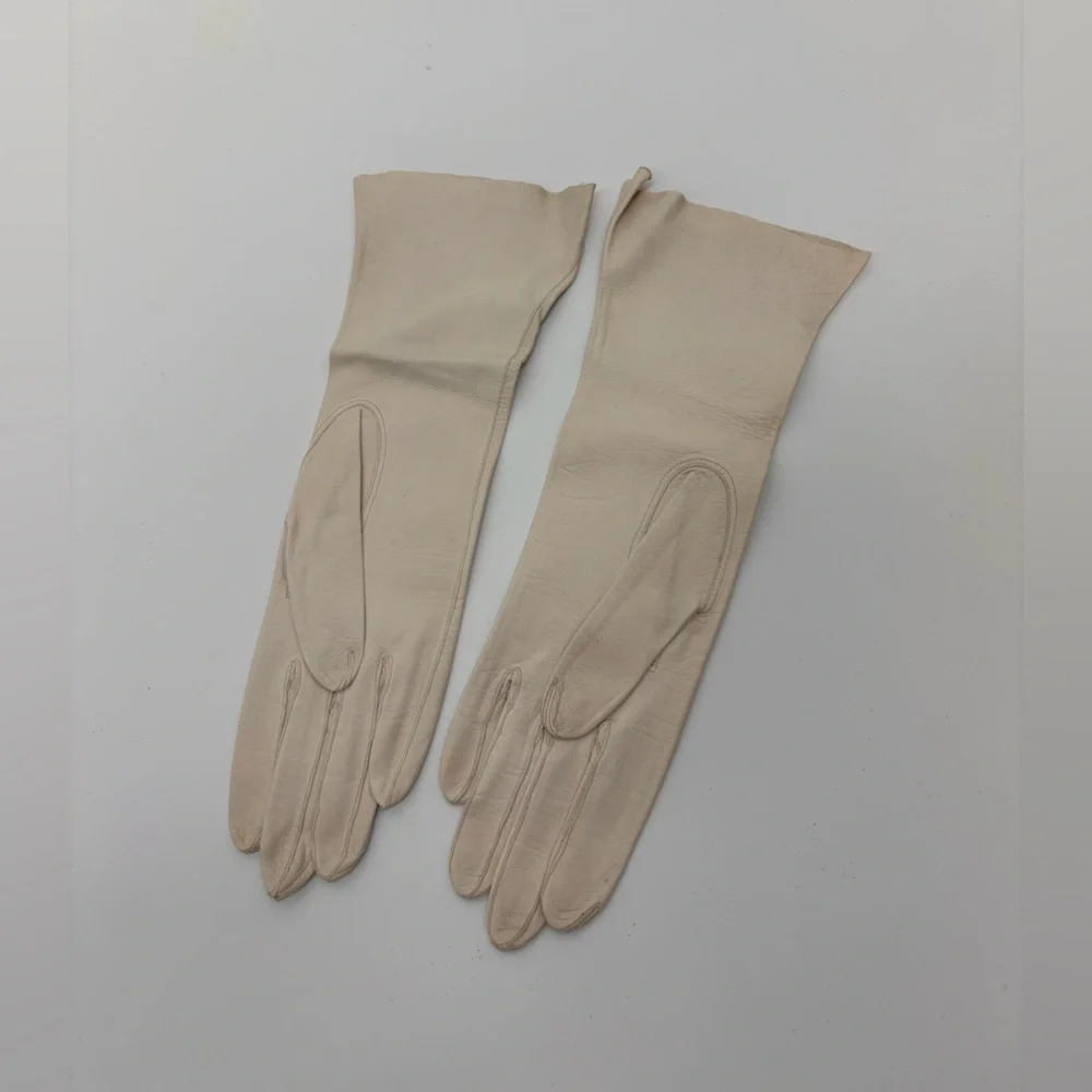 Vintage Buttery Soft Kid Leather Gloves – Cream – 1950s  – Approx 12